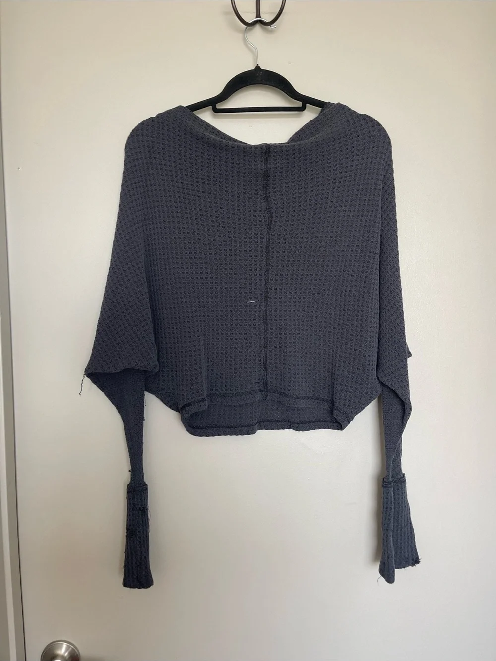 Free People Black Waffle-Knit Scoop Neck Sweater